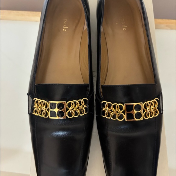 kate spade Shoes - kate spade Courtney Black Leather Loafers with Gold Chain Accent